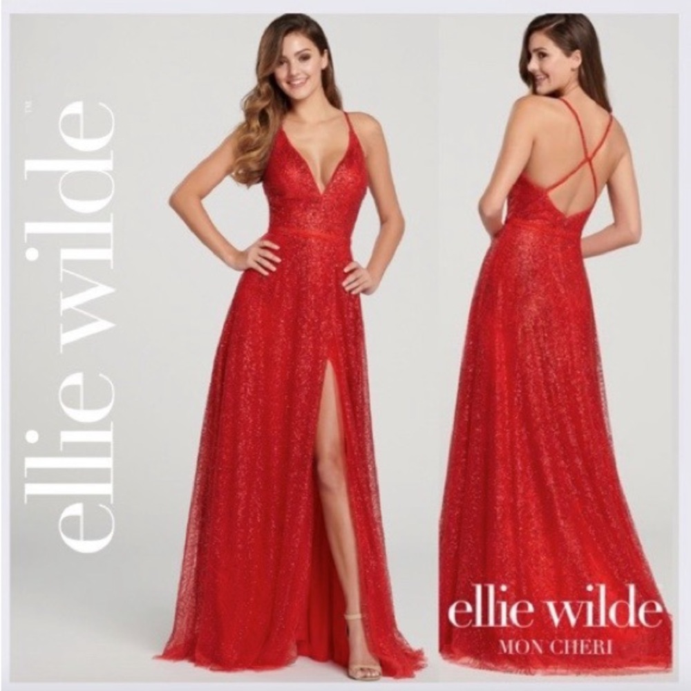 Ellie Wilde Mon Cheri Vibrant Red Prom Dress Size 2